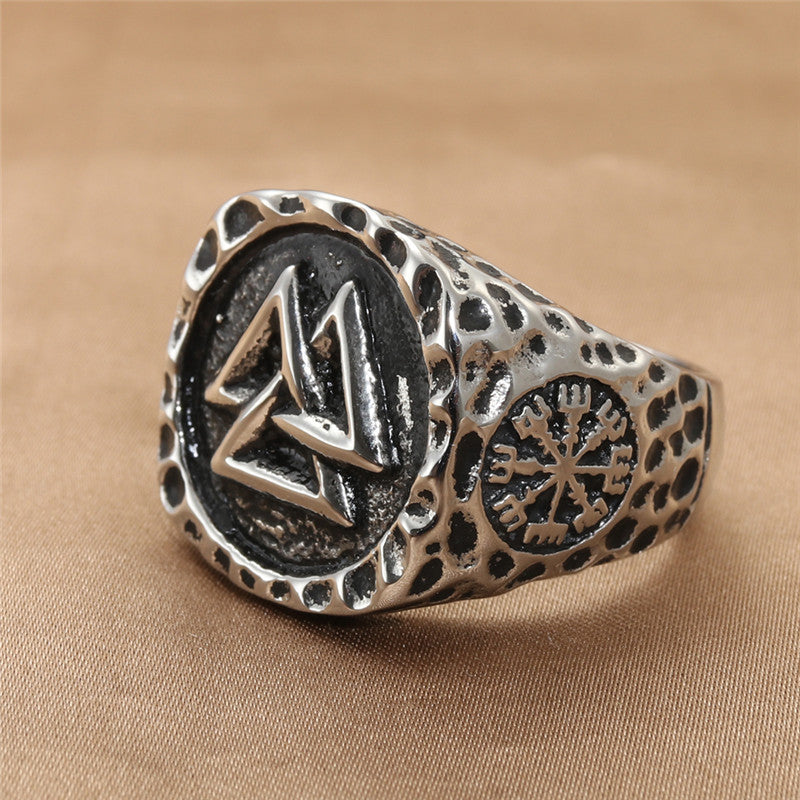 Titanium Steel Viking Triangle Ring - Retro Trendy Men's Accessory in Stainless Steel