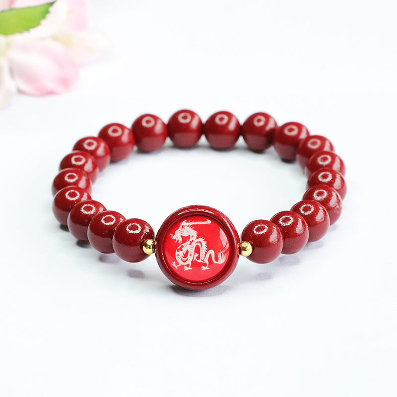 Cinnabar Stone Zodiac Bracelet with Sterling Silver Needle