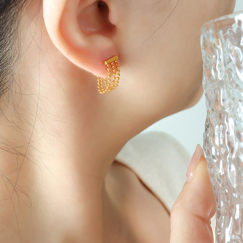 Stylish Three-Layer Bead Tassel Earrings - Fashionable Women's Stud Ear Jewelry