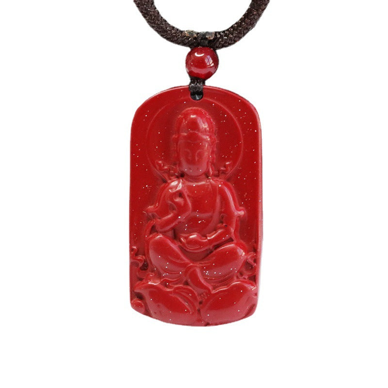 Vermilion Sand Guanyin Cinnabar Stone Pendant