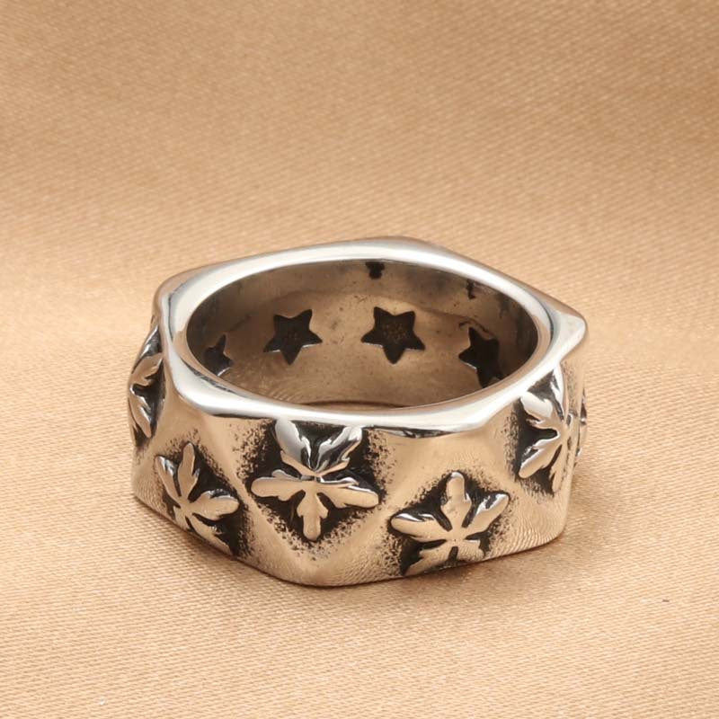 Trendy Titanium Steel Polygonal Pentagram Ring for Men - Retro Statement Jewelry