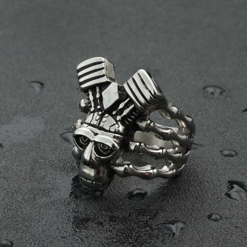 Punk-Inspired Titanium Steel Skull Ring for Men - Vintage Tribal Skeleton Design