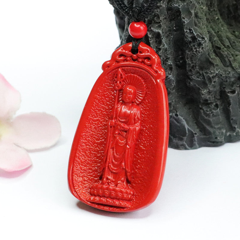 Red Cinnabar Stone Retro Pendant from the Planderful Collection