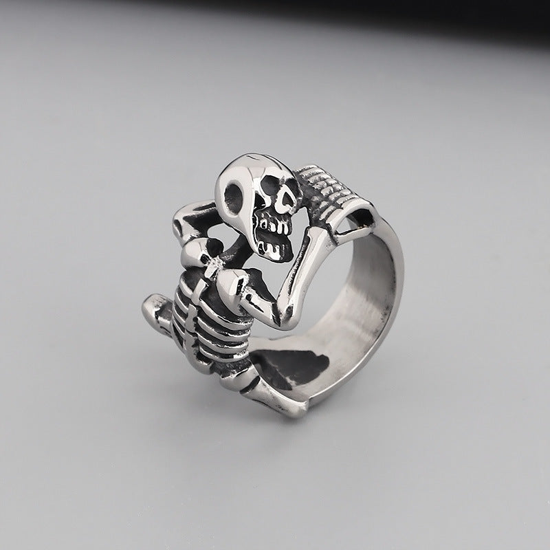 Gothic Skull Punk Ring: Exaggerated Ghost Head Titanium Steel Accessory for Men