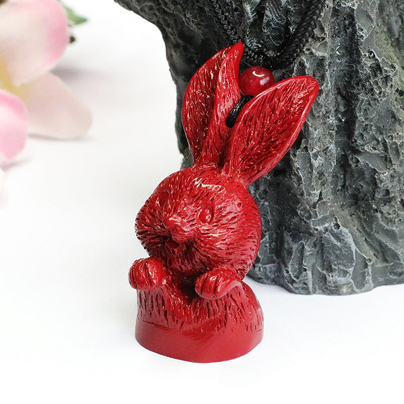 Vibrant Cinnabar Stone 3D Bunny Necklace