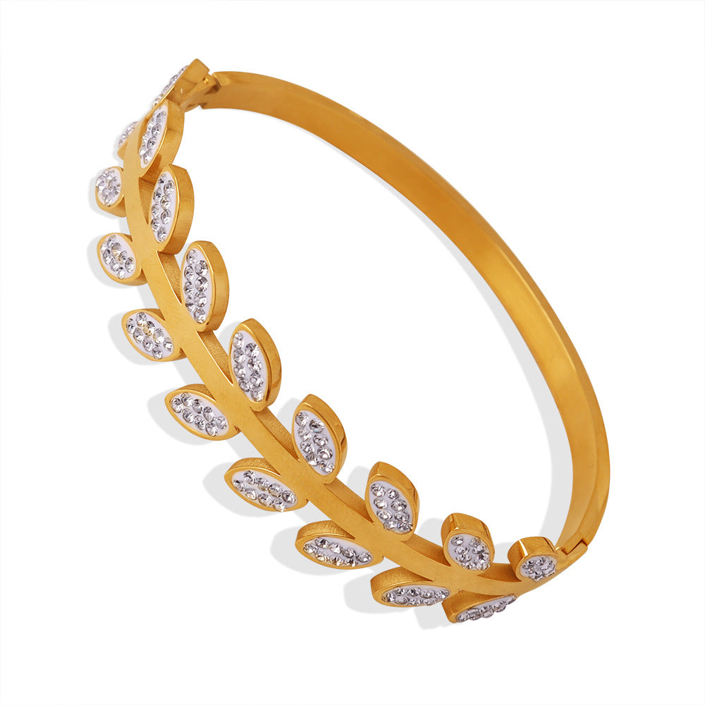 Leafy Zircon Gold-Plated Bracelet for Stylish Women