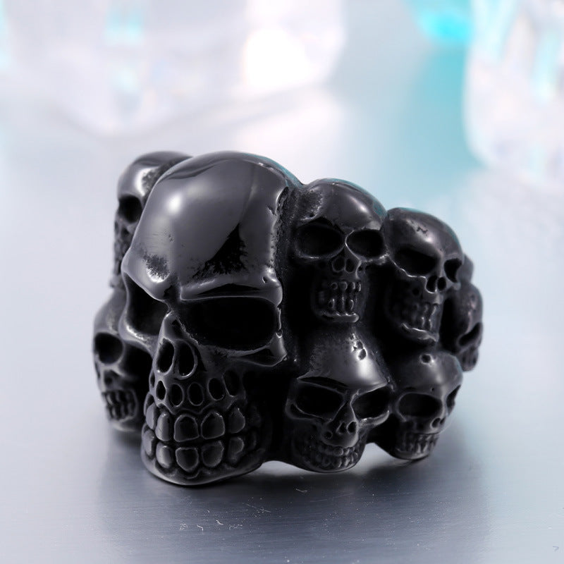 Punk-Inspired Men's Titanium Steel Skull Ring - Retro Wholesale Jewelry for Him