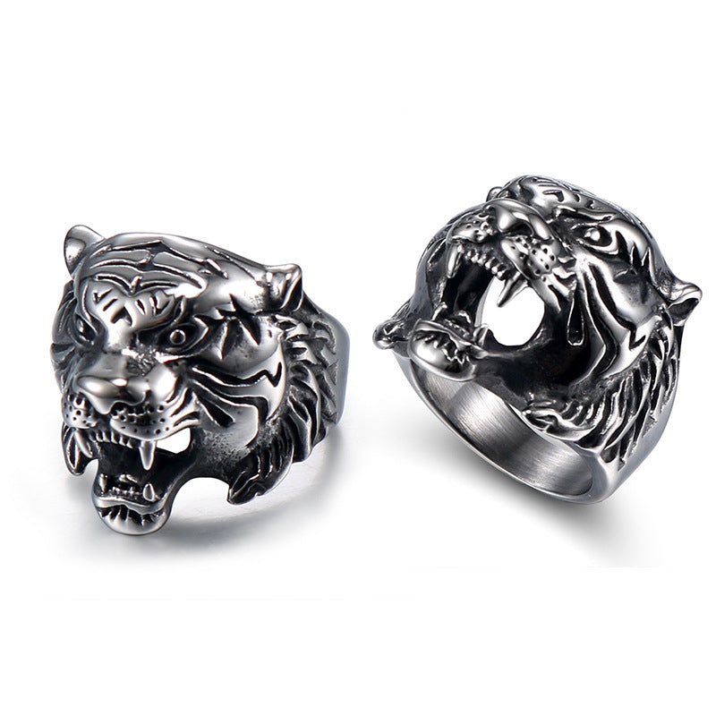 Titanium Steel Tiger Head Ring for Men - Personalized Religious Totem Jewelry in European and American Style