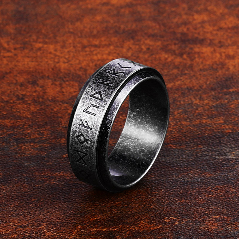 Nordic-Inspired Titanium Steel Viking Letter Ring for Men – Wholesale Cross-Border Foreign Trade