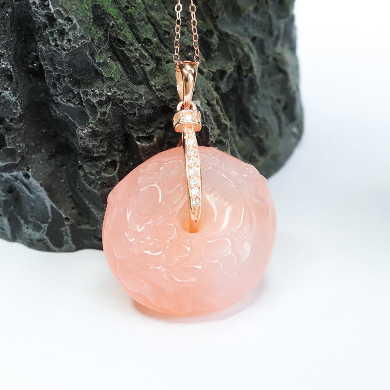 Sterling Silver Peony Agate Pendant Necklace in Rose Gold