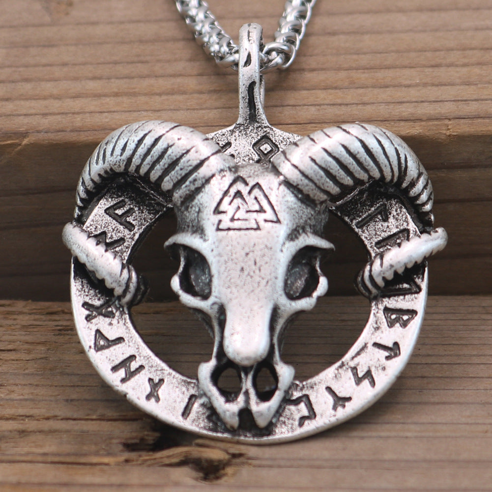 Nordic Viking Rune Sheep Head Pendant Necklace - Men's Wholesale Jewelry