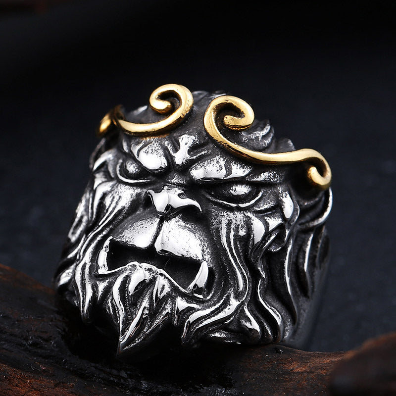 Titanium Steel Wukong Monkey Ring for Men - Retro Style Fashion Accessory