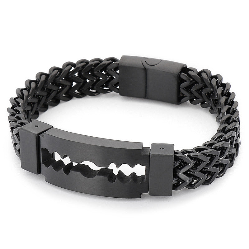 Personalized Creative Blade Bending Titanium Steel Men's Bracelet with Vacuum Electroplating Finish