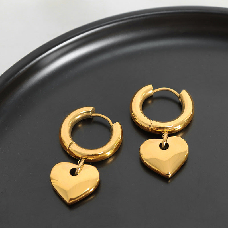 Geometric Heart Earrings with 18K Gold Plating and Personalized Ear Buckle