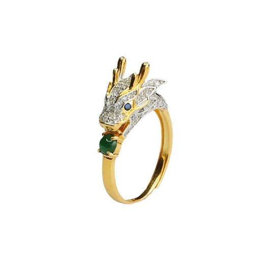 Sterling Silver Dragon Jade Ring with Adjustable Diameter