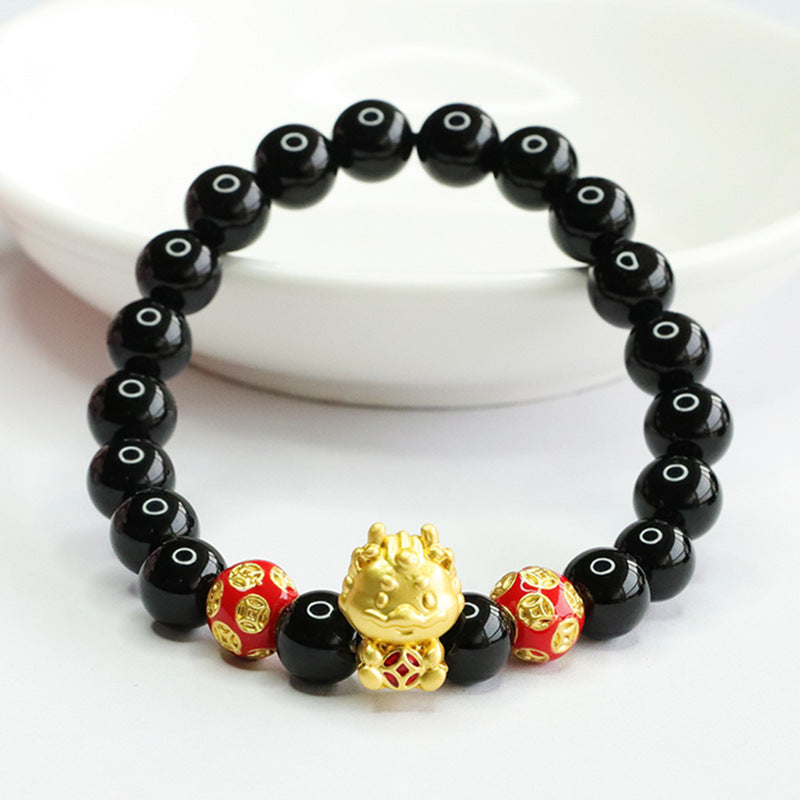 Black Agate Dragon Bracelet - Sterling Silver Jewelry