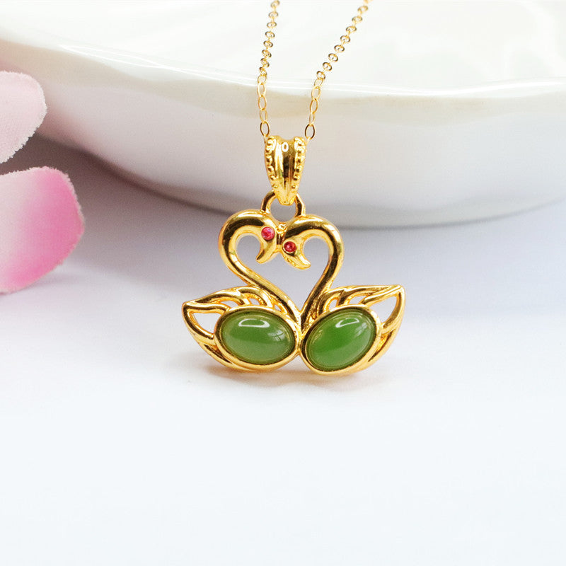 Hetian Jade Swan Couple Necklace