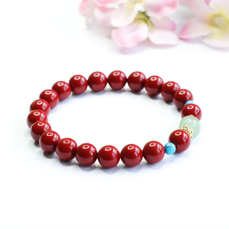 Cinnabar and Aventurine Jade Sterling Silver Bracelet