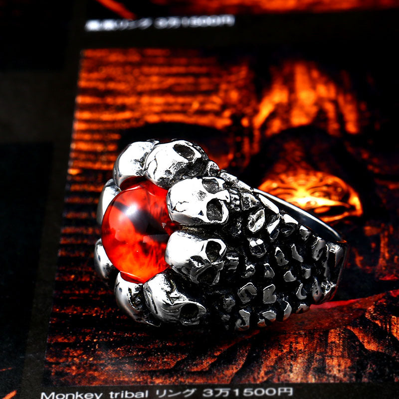 Men's Titanium Steel Skull Ring with Eyes - Edgy Retro Design, Wholesale Available