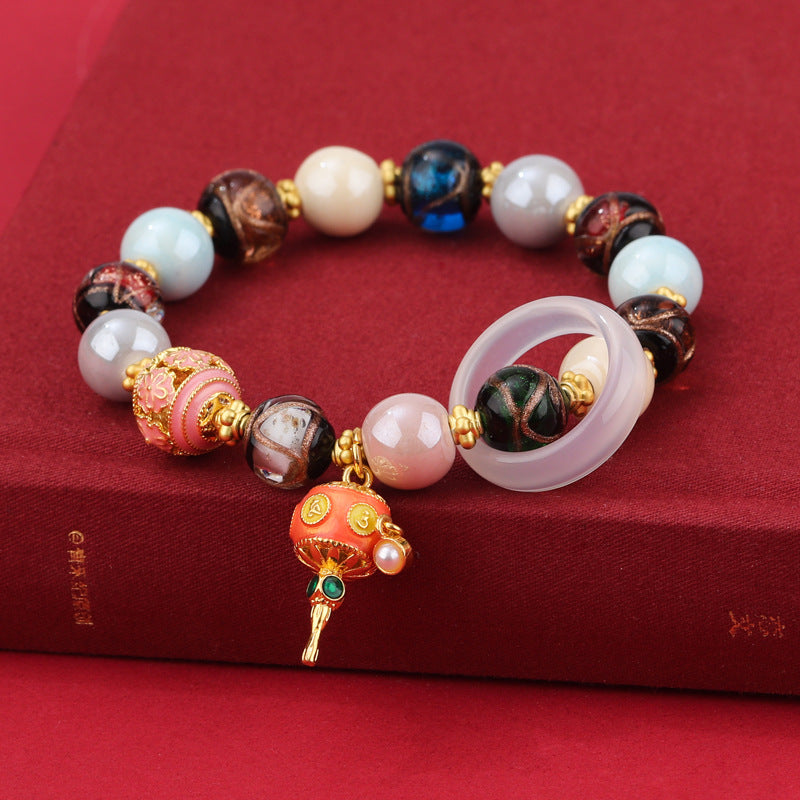 Ceramic Bracelet with Glazed Gray Porcelain and Five-color Beads