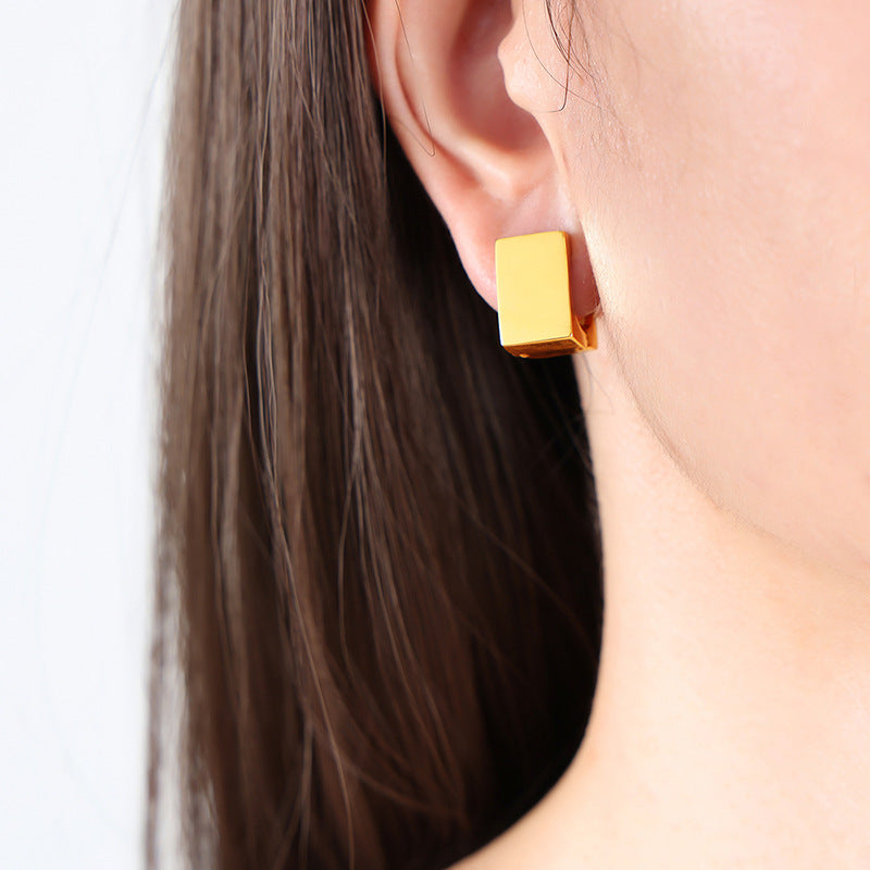 18K Gold Plated Geometric Earrings with European Charm