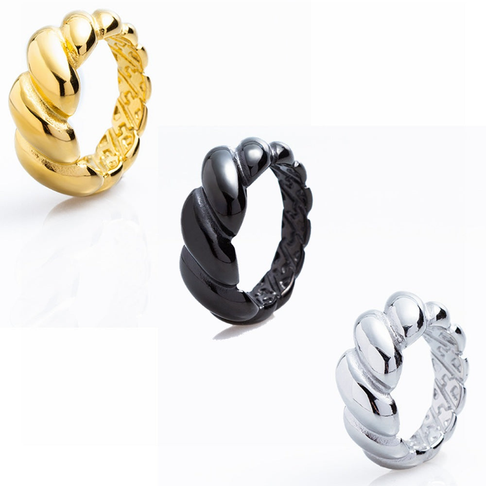 Titanium Steel Lover's Ring with Fried Dough Twists Design - European & American Style