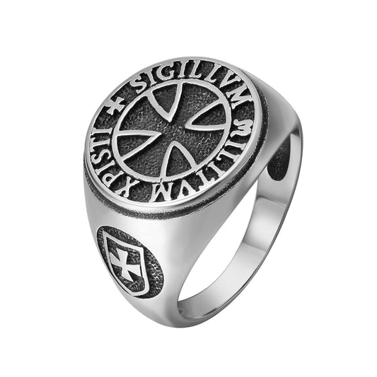 Crusades Teutonic Cross Round Titanium Steel Ring for Men