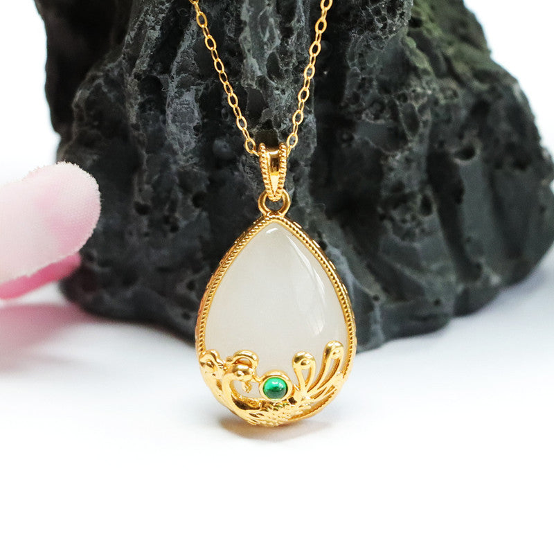 White Jade Phoenix Water Drop Necklace