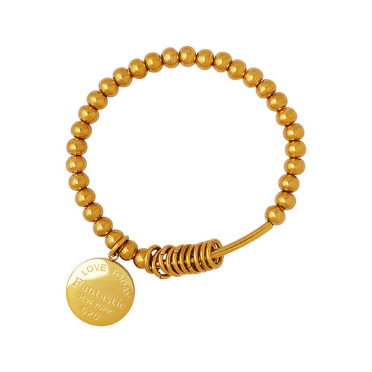 Elastic Titanium Steel Ball Bracelet Set with 18K Gold Accents