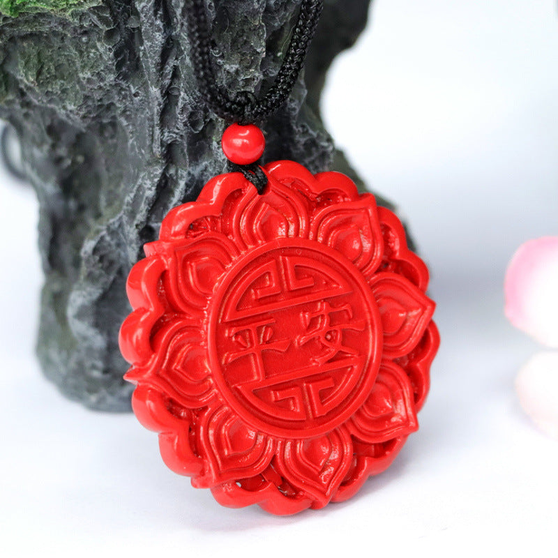 Cinnabar Lotus Flower Pendant Red Sand Round Protective Talisman Pendant Jewelry