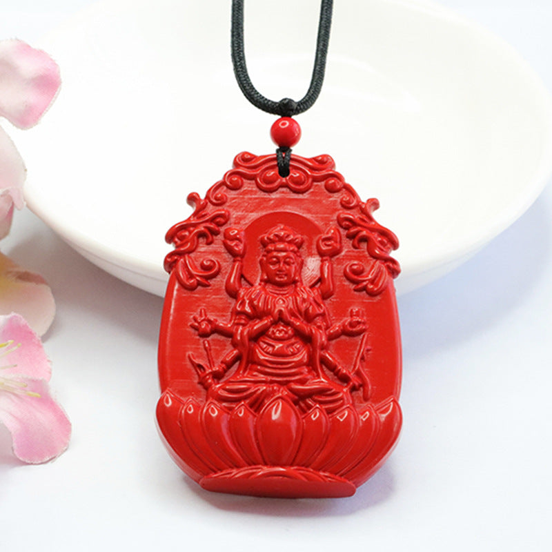 Red Sand Lotus Guanyin Sterling Silver Pendant