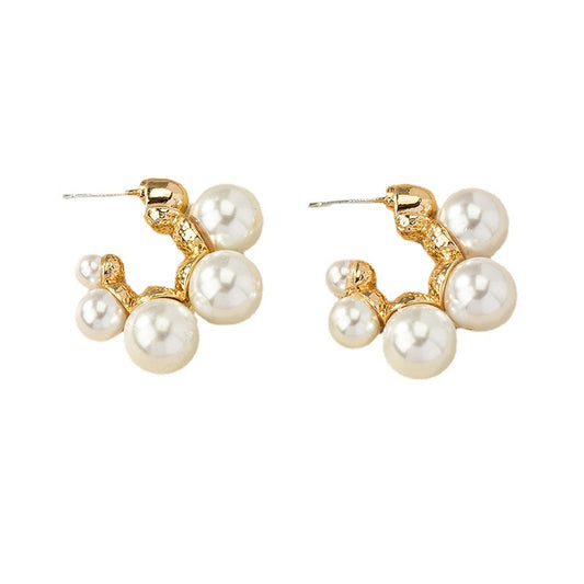 Pearl C-Shaped Earrings with Vienna Verve Collection - High-End Metal Earrings