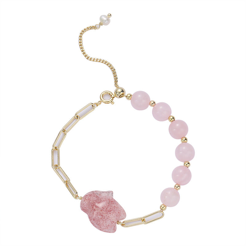 Peach Blossom Crystal Bracelet with Small Fox Design