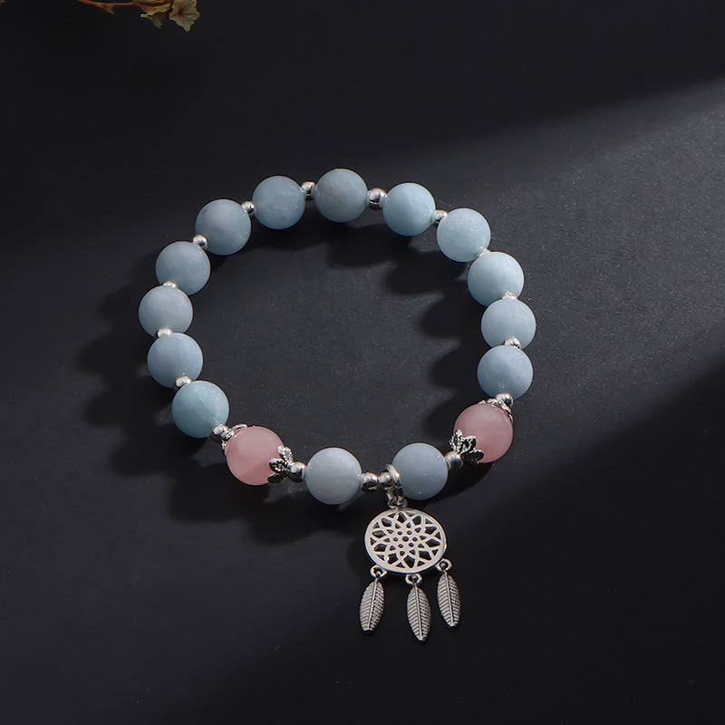 Handmade Natural Aquamarine Crystal Bead Bracelet for Women