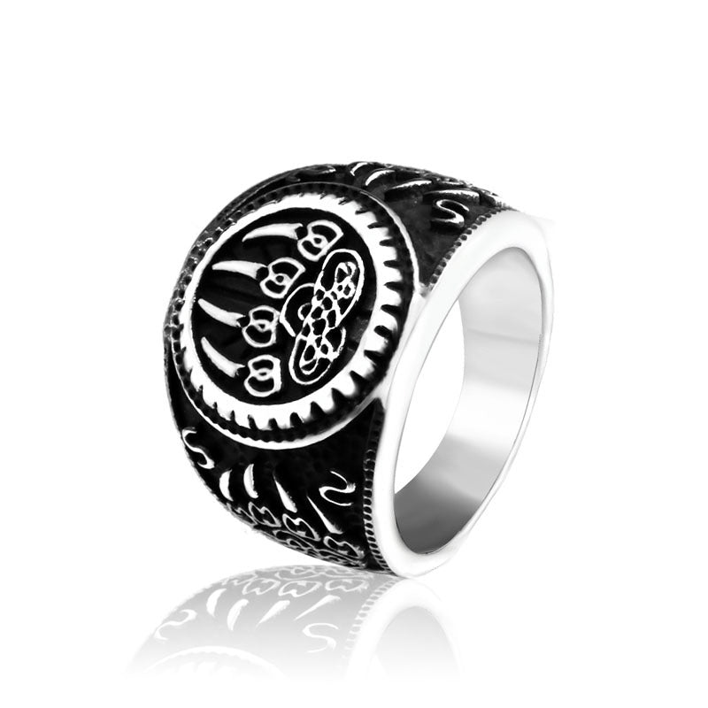 Viking Warrior Bear Claw Stainless Steel Ring for Men – Retro Cross-Border Jewelry