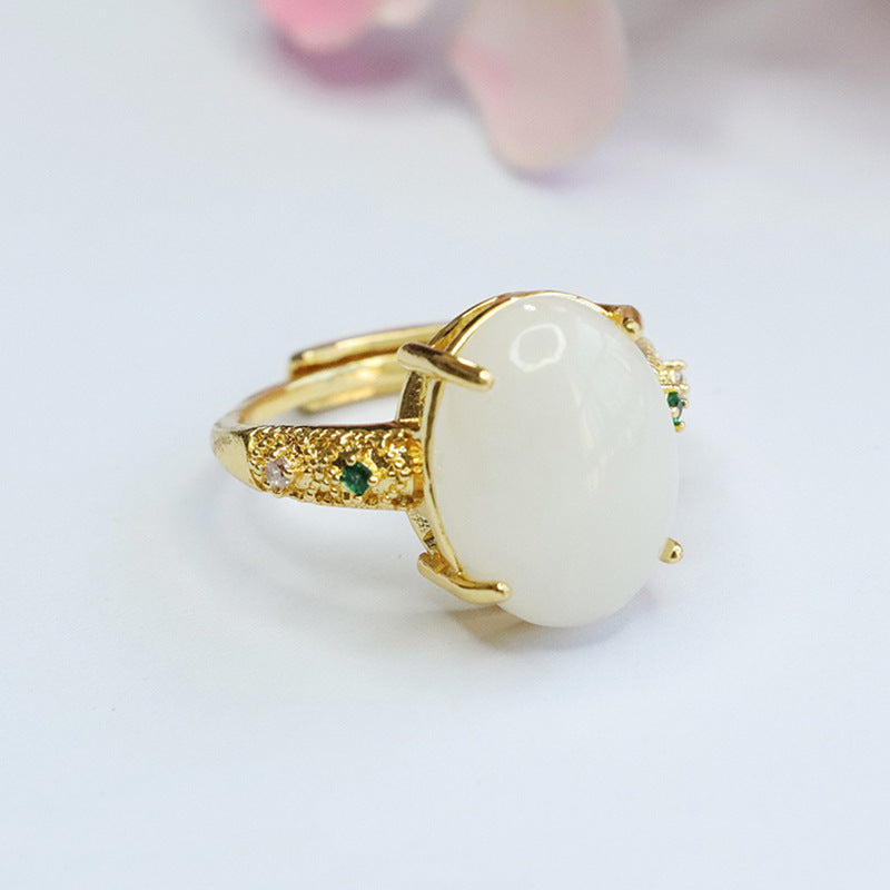 Elegant Sterling Silver Jade Ring with Natural Hetian Jade