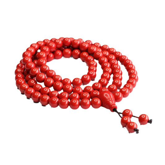 Cinnabar Red Sand Multi-ring Bracelet with 108 Beads Necklace