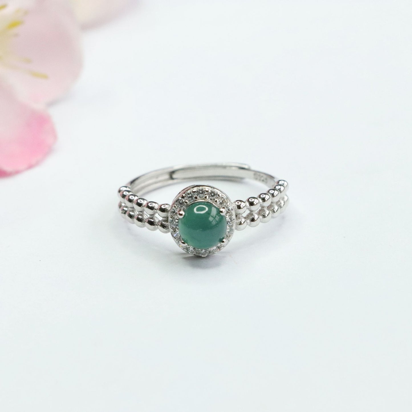 Sterling Silver Jade Ring with Adjustable Diameter