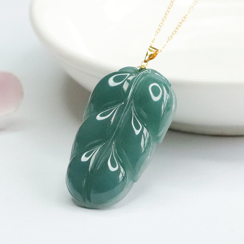 Jade Leaf Pendant Necklace with Sterling Silver Chain