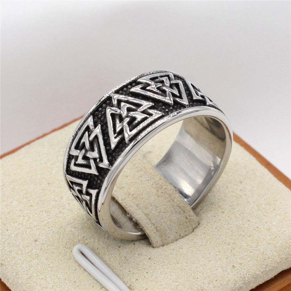 Personalized Retro Viking Triangle Men's Titanium Steel Ring - Wholesale Jewelry for Foreign Trade