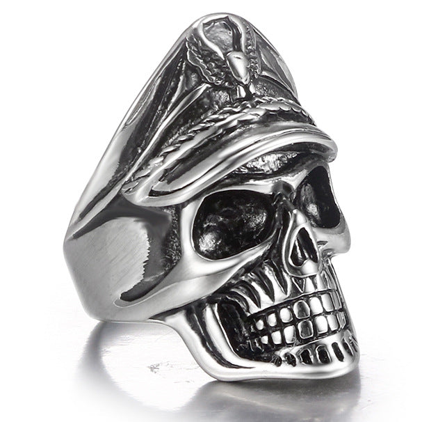 Titanium Steel Officer Skull Ring: Retro Men's Fashion Statement