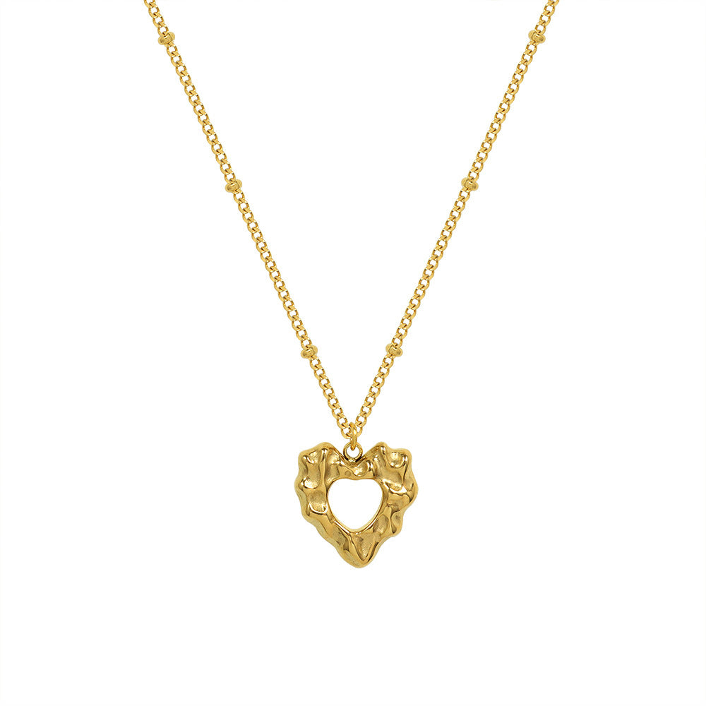 Heart Pendant Titanium Steel Necklace with French Charm