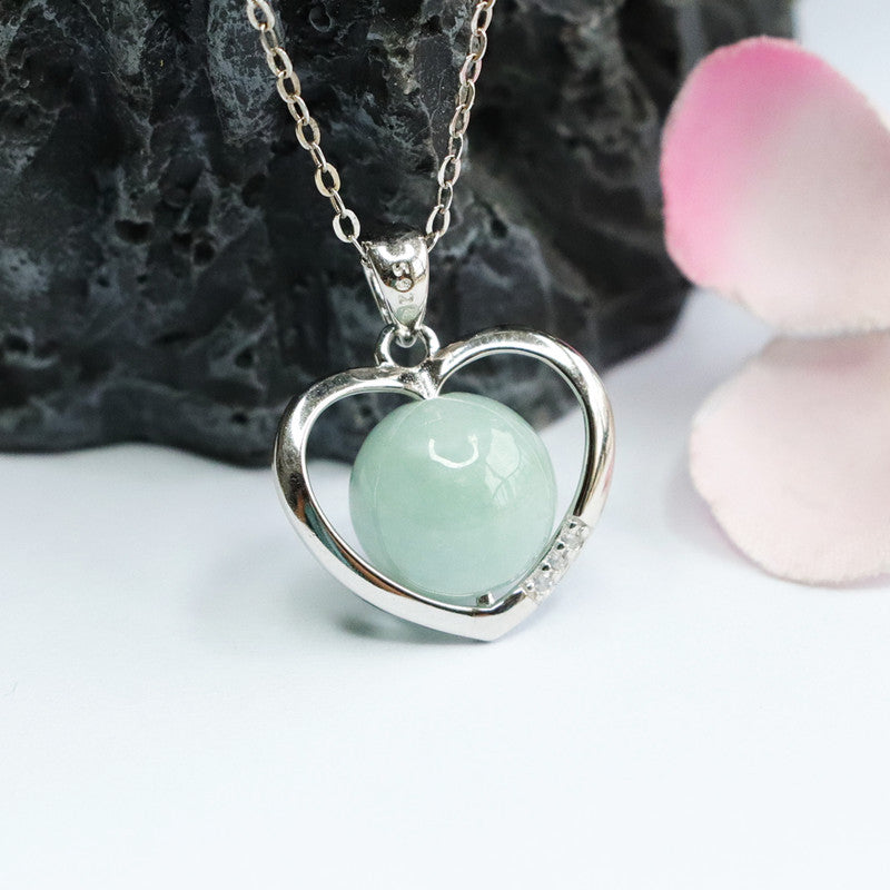 Fortune's Favor S925 Silver Round Natural Jade Pendant Love Necklace