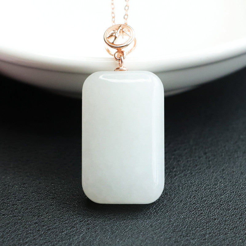 Heavenly Hetian White Jade Rectangle Necklace