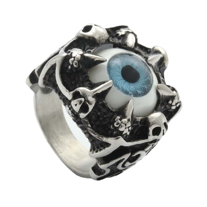 Titanium Steel Devil's Eye Ring for Men - Retro Claw Design Jewelry