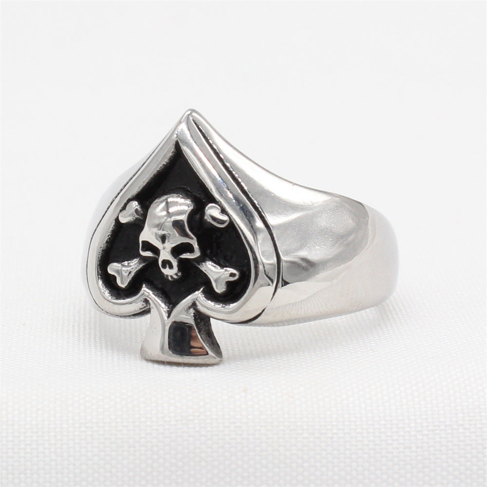 Personalized Retro Spade Ghost Magic Titanium Steel Ring for Men in European and American Style