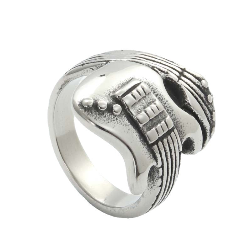 Titanium Steel Guitar Ring for Men - Retro Musical Instrument Jewelry Accessory