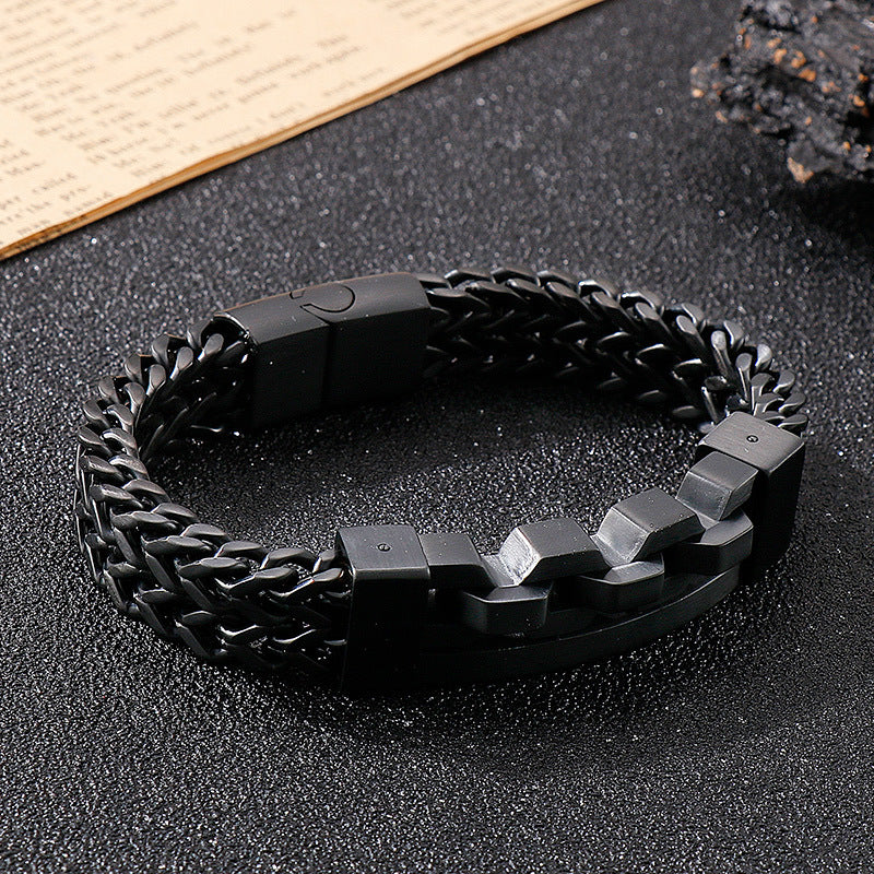 Trendy European-American Square Hollow Titanium Steel Bracelet for Men