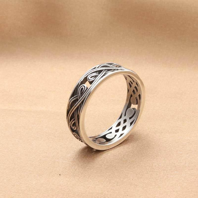 Retro-Inspired Titanium Steel Pattern Ring for Men - Stylish Hollow Design Accessory