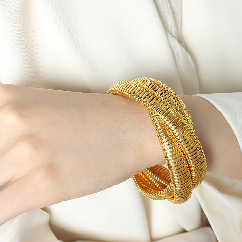 Golden Serpentine Layered Bracelet for Women by Planderful - Everyday Genie Collection